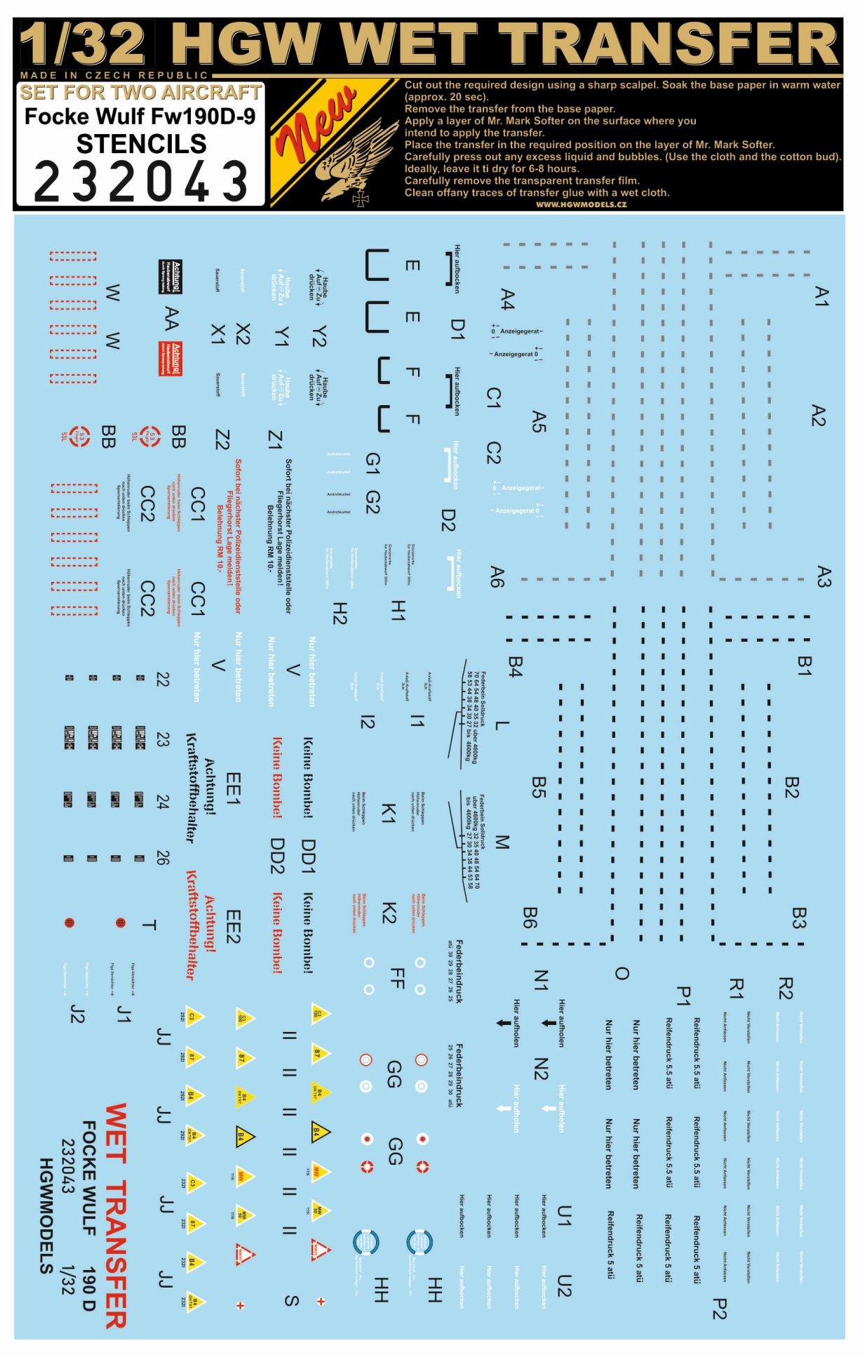 HGW 232043 1:32 Focke-Wulf Fw-190D-9 - Stencils