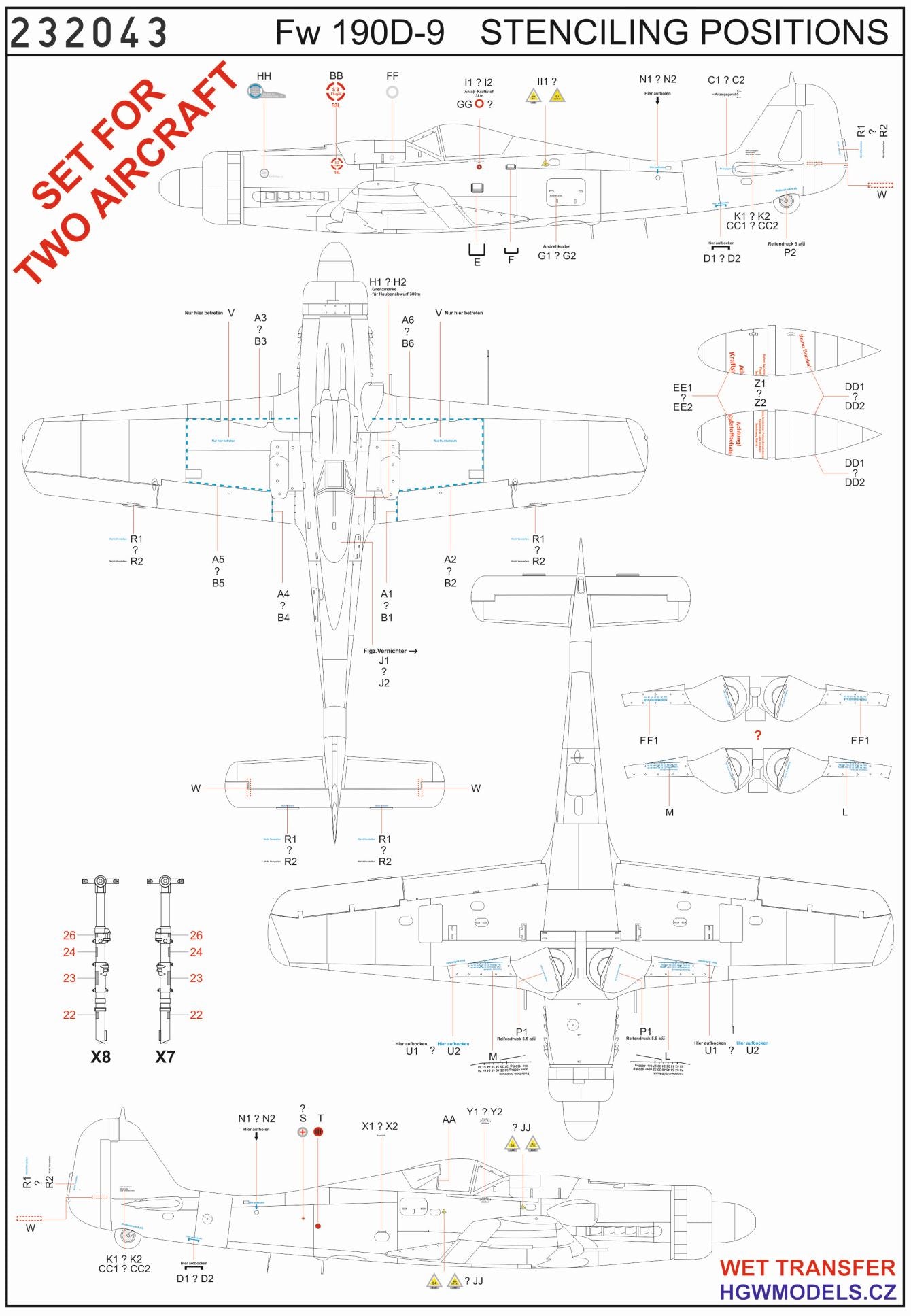 HGW 232043 1:32 Focke-Wulf Fw-190D-9 - Stencils