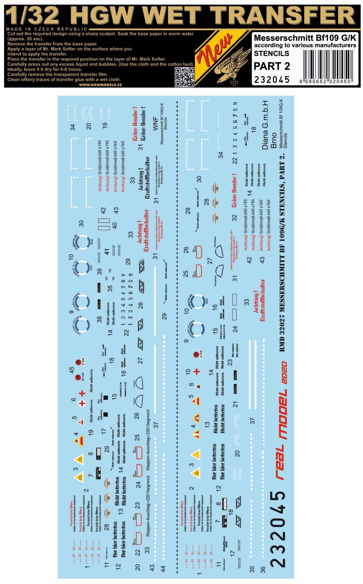 HGW 232045 1:32 Messerschmitt Bf-109G/K - Stencils Part II