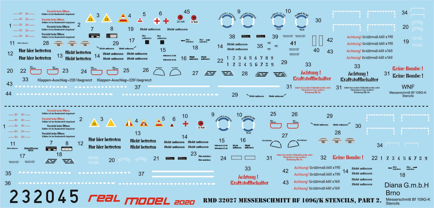 HGW 232045 1:32 Messerschmitt Bf-109G/K - Stencils Part II