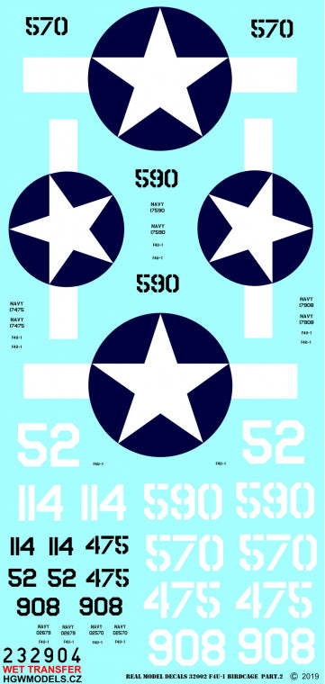 HGW 232904 1:32 Vought F4U-1A Corsair Aces Birdcage Wet Transfers