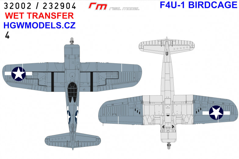 HGW 232904 1:32 Vought F4U-1A Corsair Aces Birdcage Wet Transfers