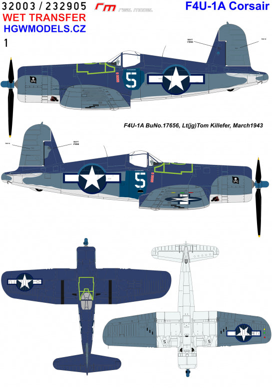 HGW 232905 1:32 Vought F4U-1A Corsair Jolly Rogers Wet Transfers