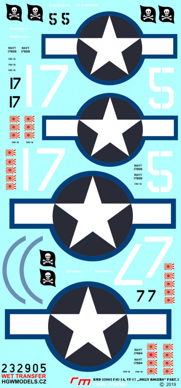 HGW 232905 1:32 Vought F4U-1A Corsair Jolly Rogers Wet Transfers