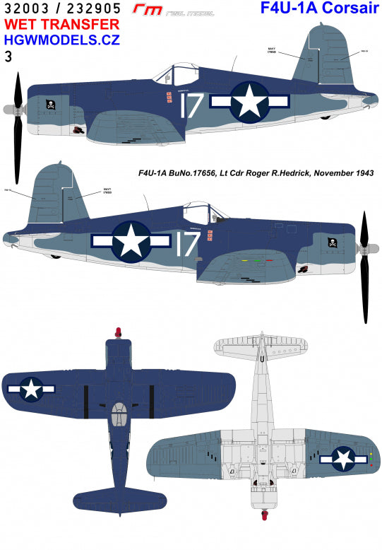 HGW 232905 1:32 Vought F4U-1A Corsair Jolly Rogers Wet Transfers