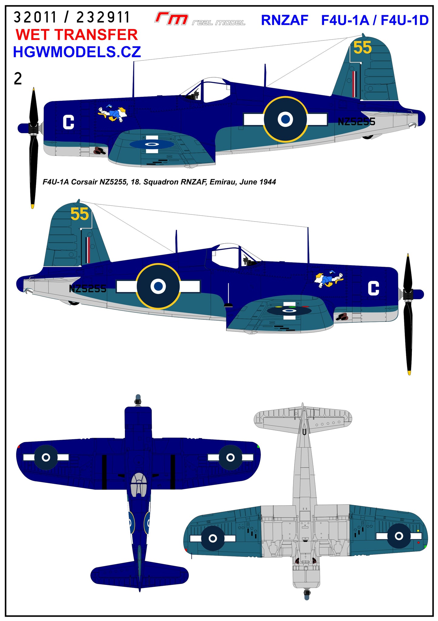 HGW 232911 1:32 RNZAF Vought F4U-1A / F4U-1D Corsair - Markings