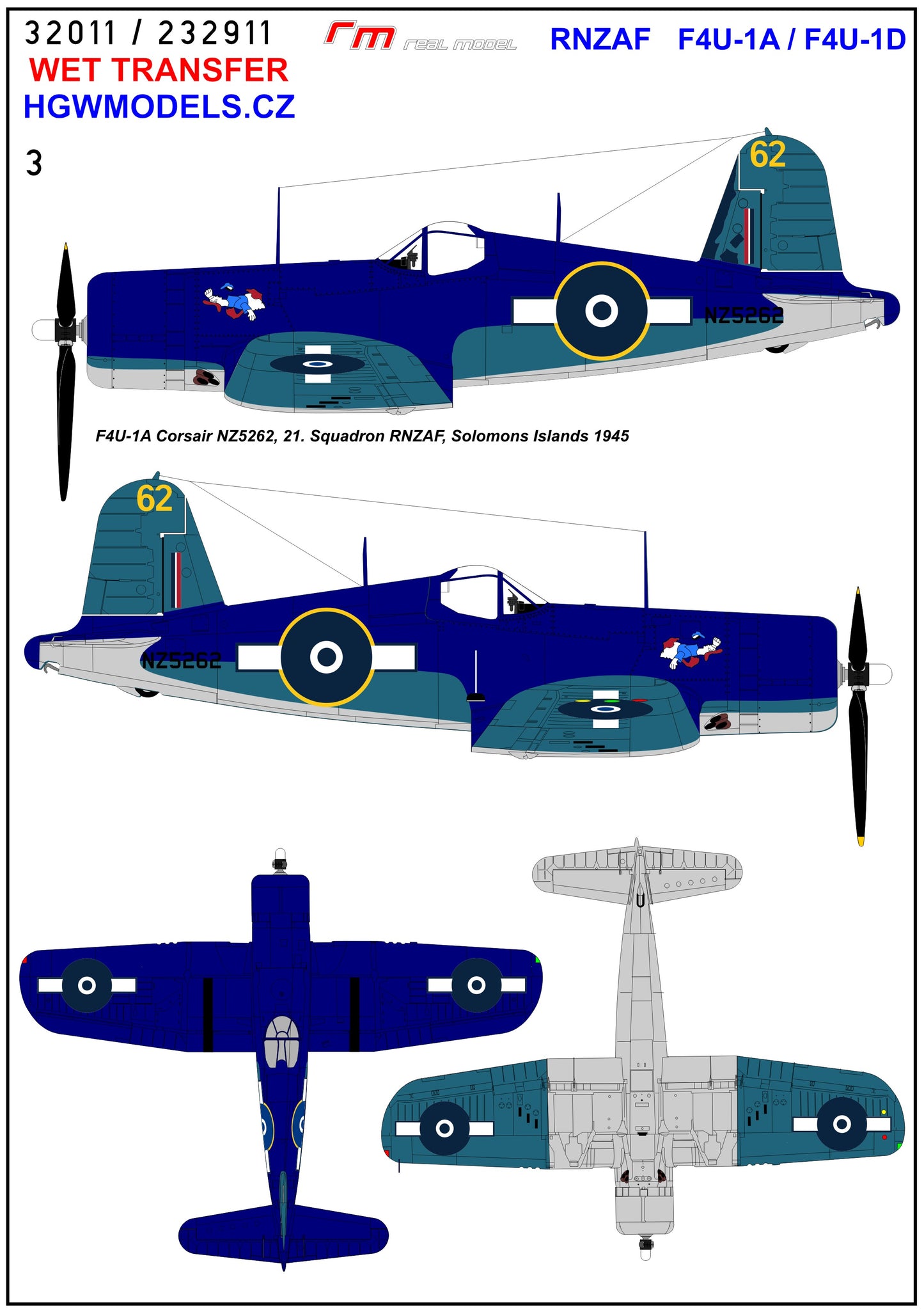 HGW 232911 1:32 RNZAF Vought F4U-1A / F4U-1D Corsair - Markings