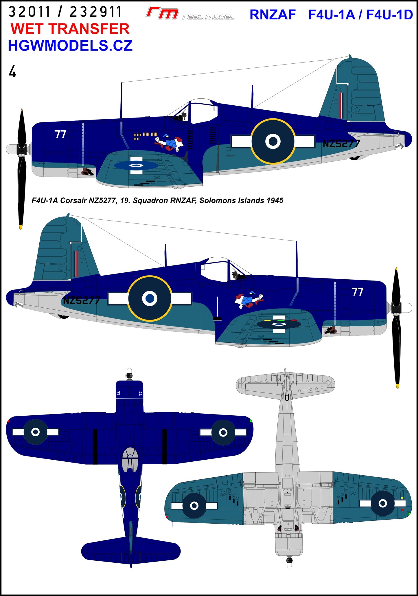 HGW 232911 1:32 RNZAF Vought F4U-1A / F4U-1D Corsair - Markings