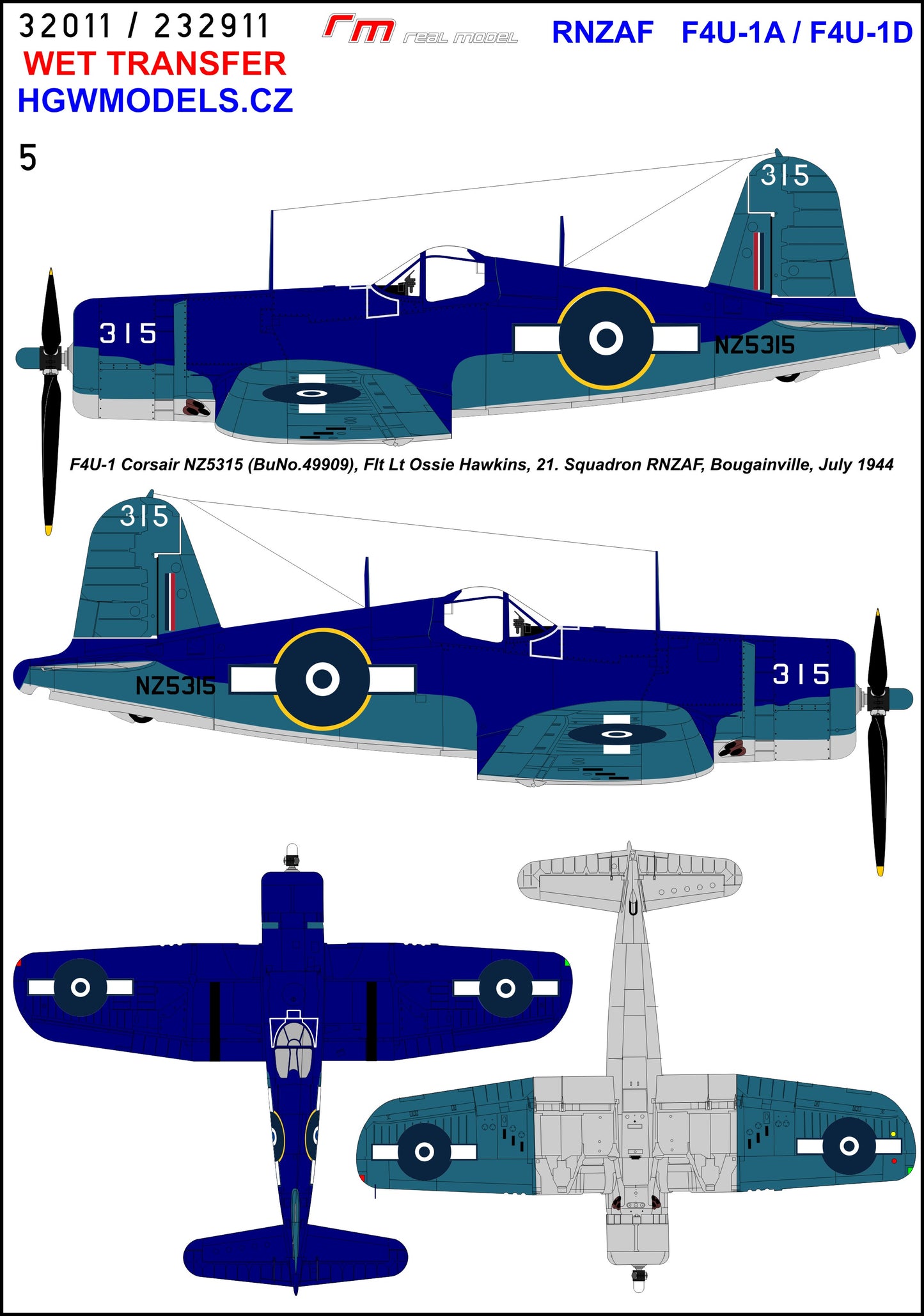 HGW 232911 1:32 RNZAF Vought F4U-1A / F4U-1D Corsair - Markings