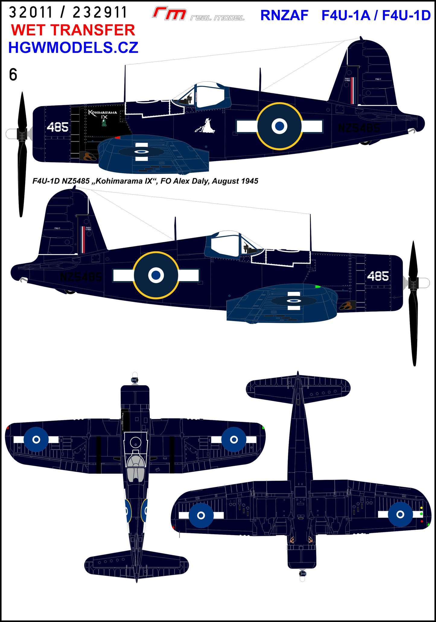 HGW 232911 1:32 RNZAF Vought F4U-1A / F4U-1D Corsair - Markings