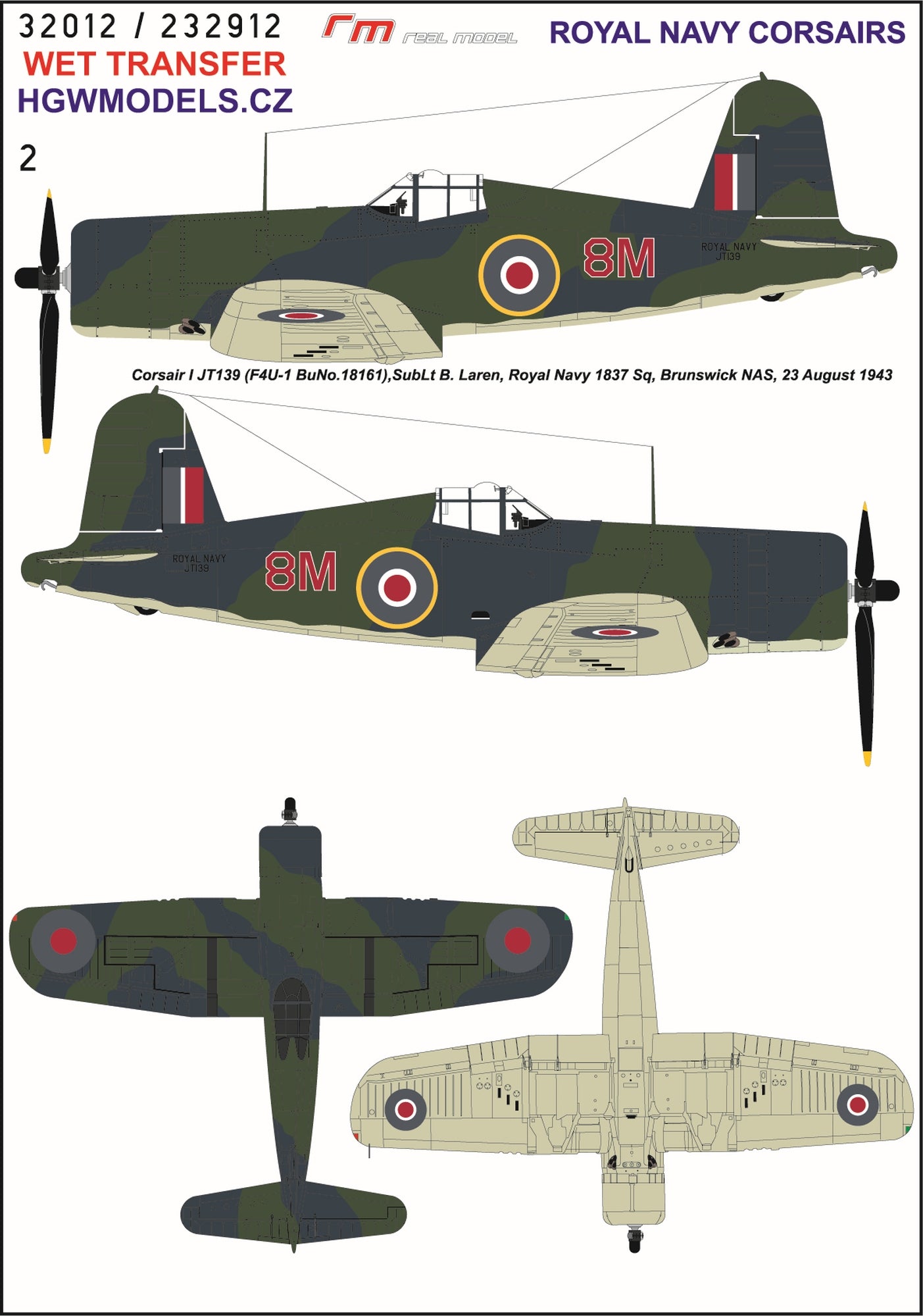 HGW 232912 1:32 Royal Navy Corsairs - Markings