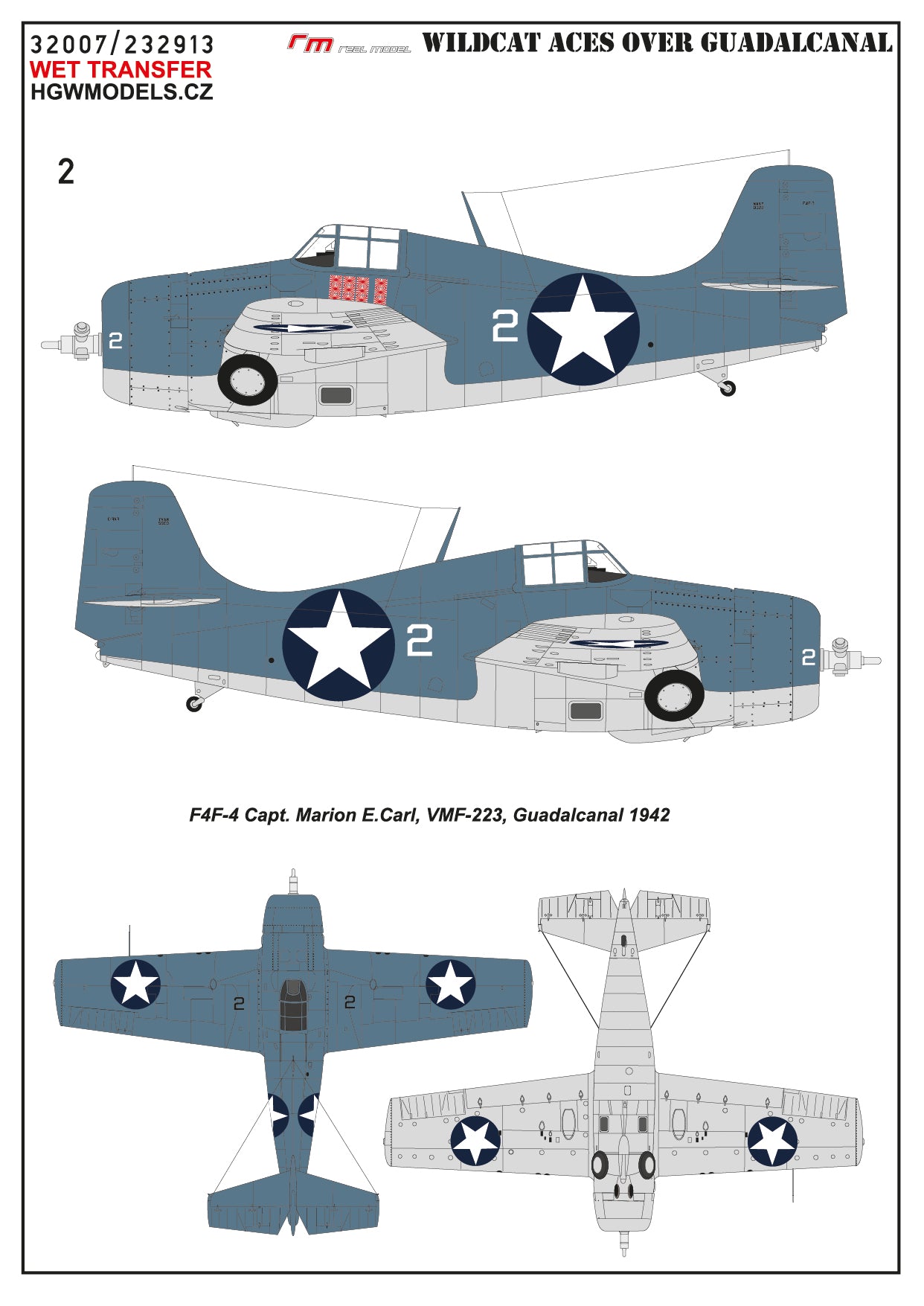 HGW 232913 1:32 Grumman F4F-3/F3F-4 Wilcat ACES over Guadalcanal