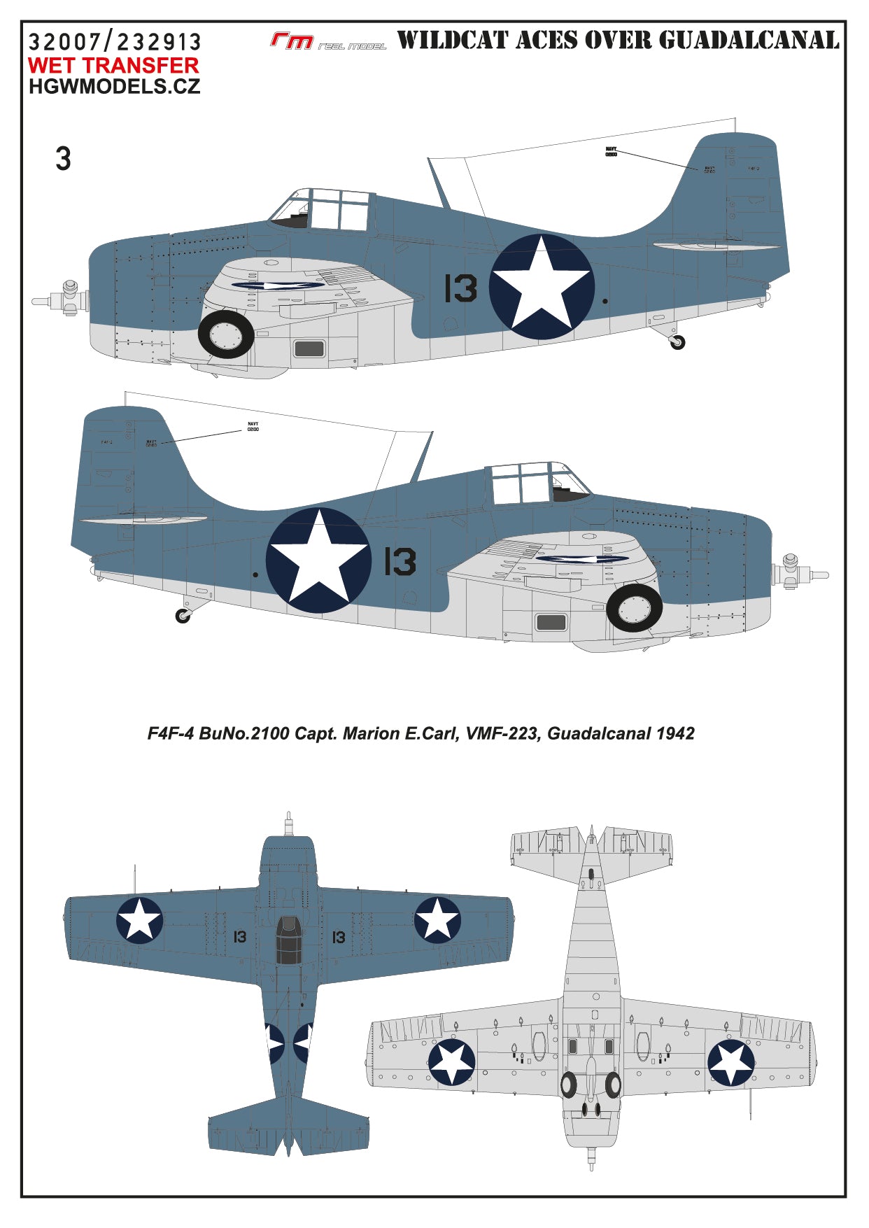 HGW 232913 1:32 Grumman F4F-3/F3F-4 Wilcat ACES over Guadalcanal