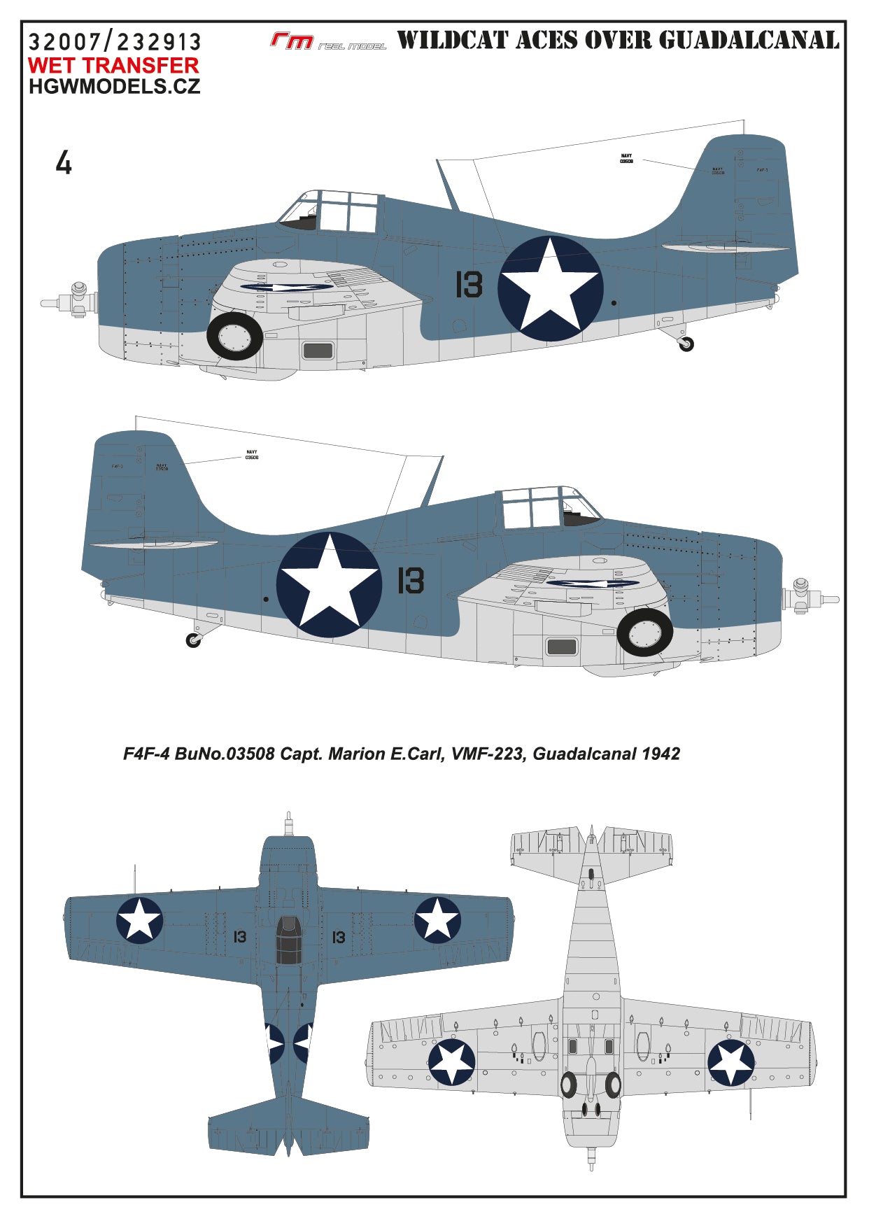 HGW 232913 1:32 Grumman F4F-3/F3F-4 Wilcat ACES over Guadalcanal