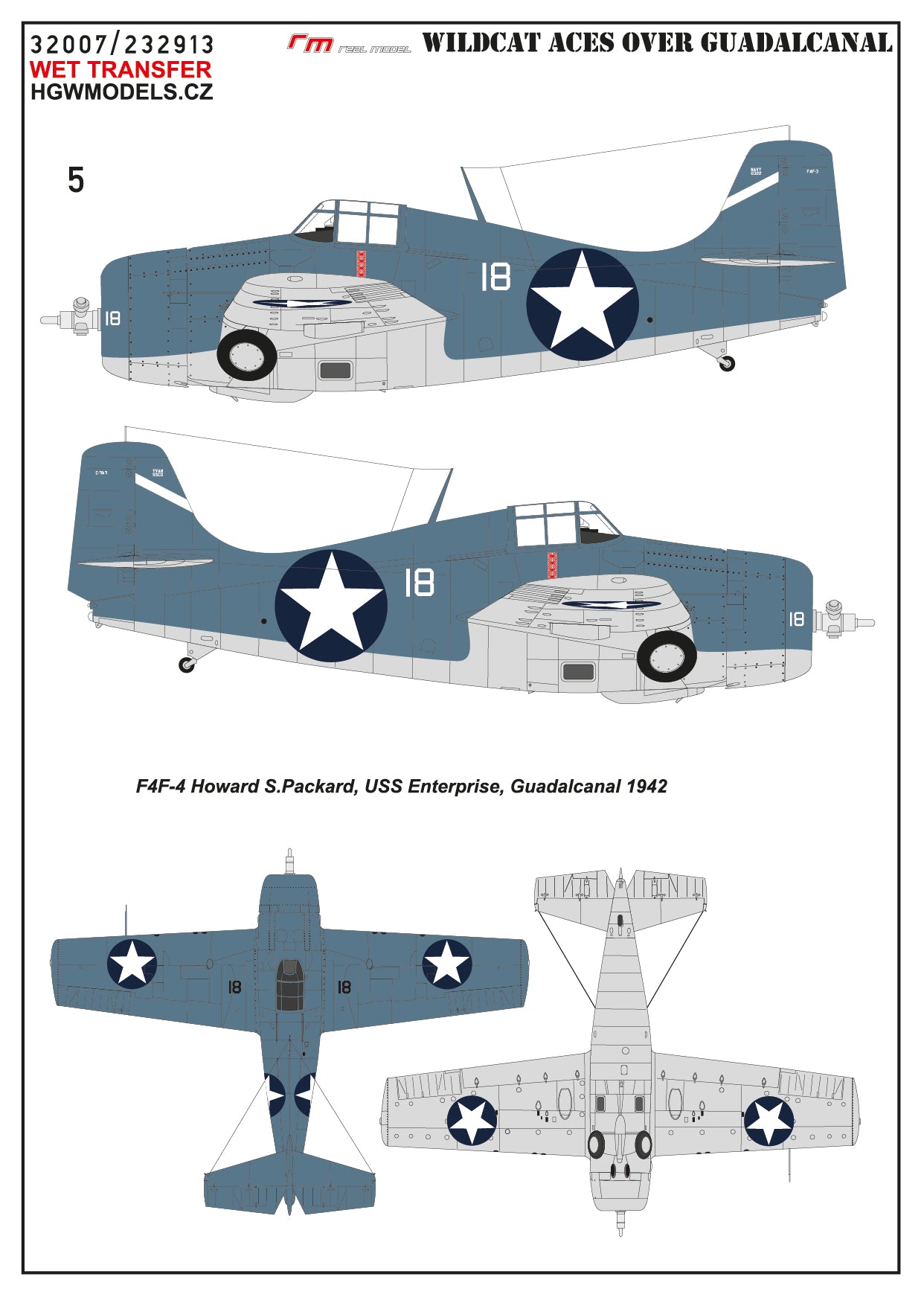 HGW 232913 1:32 Grumman F4F-3/F3F-4 Wilcat ACES over Guadalcanal