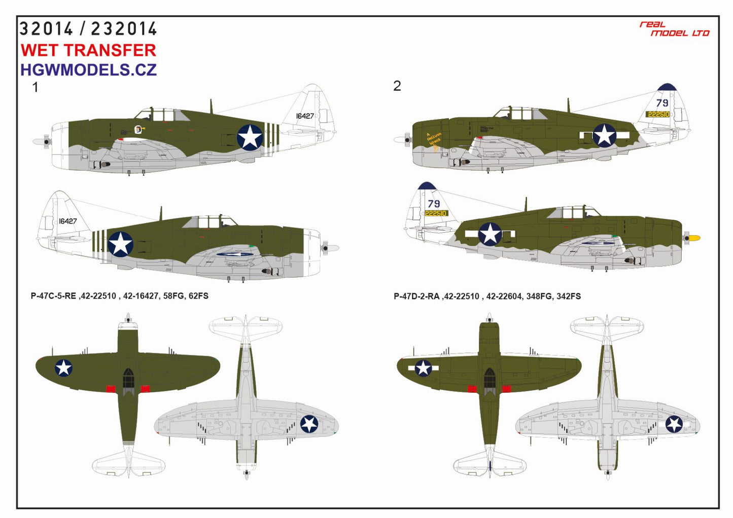 HGW 232914 1:32 Republic P-47D Thunderbolt Razorback Over New Guinea Pt.1 Markings