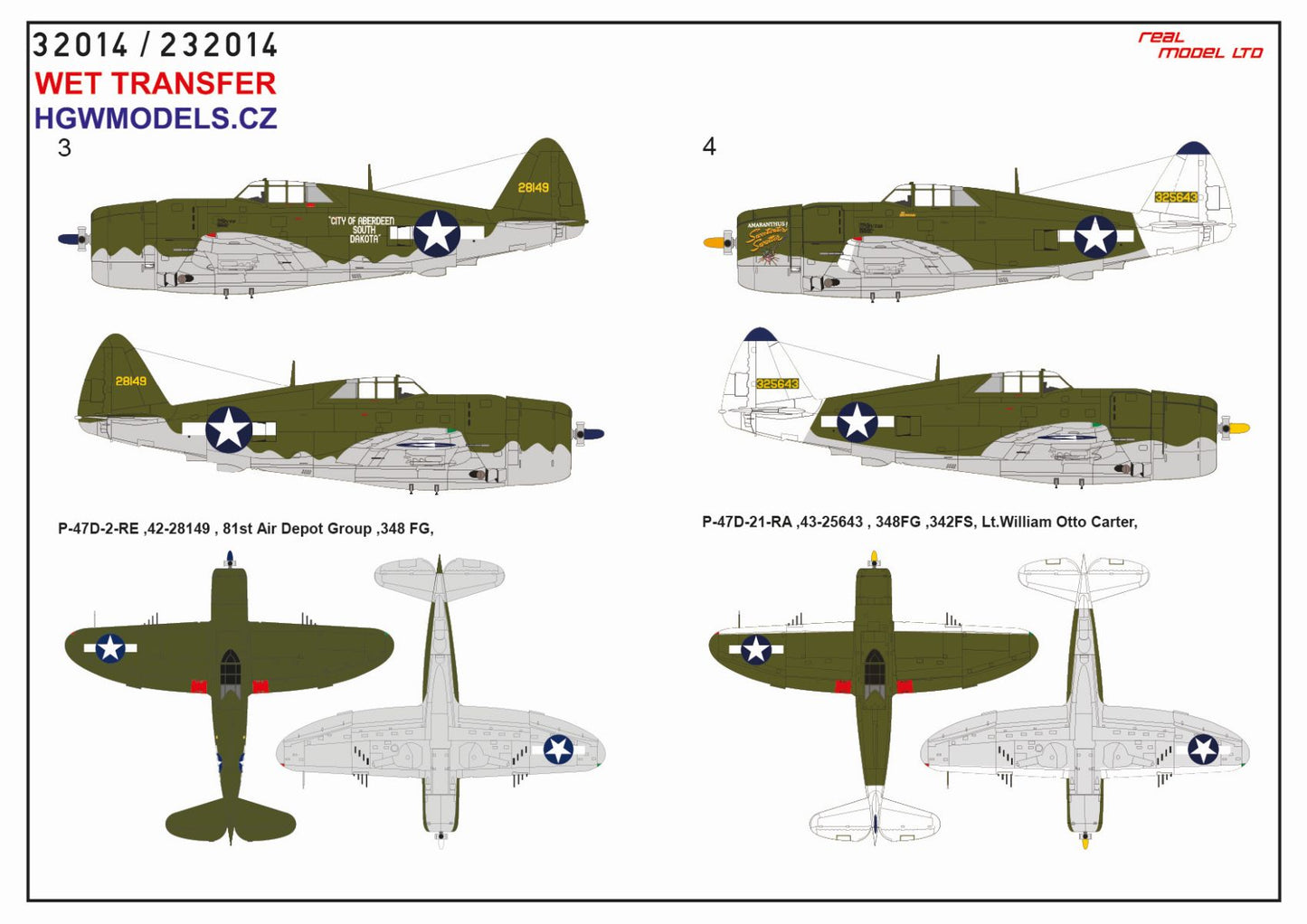 HGW 232914 1:32 Republic P-47D Thunderbolt Razorback Over New Guinea Pt.1 Markings