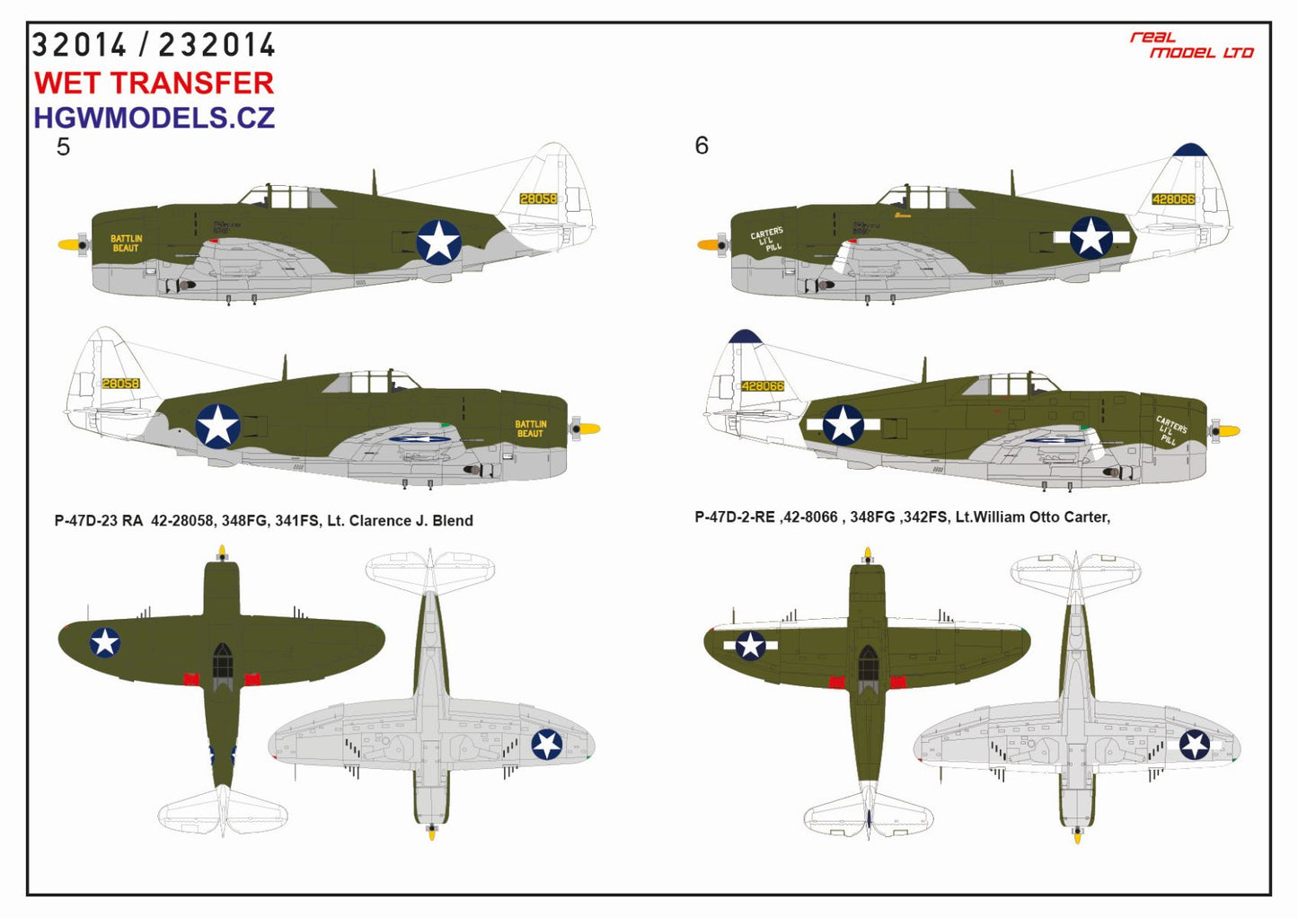 HGW 232914 1:32 Republic P-47D Thunderbolt Razorback Over New Guinea Pt.1 Markings