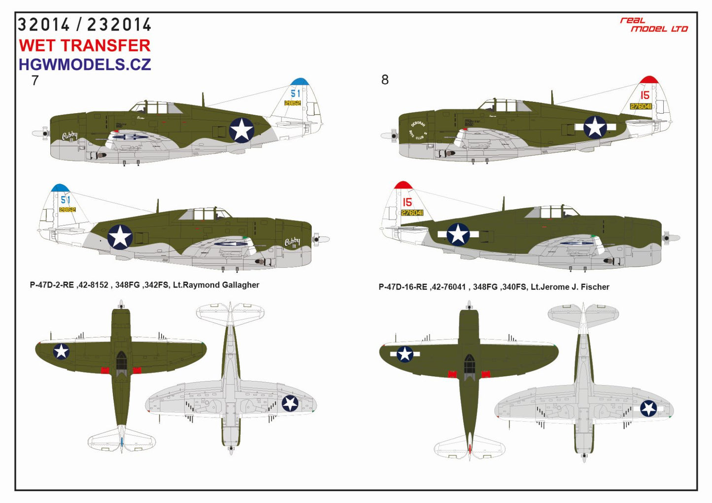 HGW 232914 1:32 Republic P-47D Thunderbolt Razorback Over New Guinea Pt.1 Markings