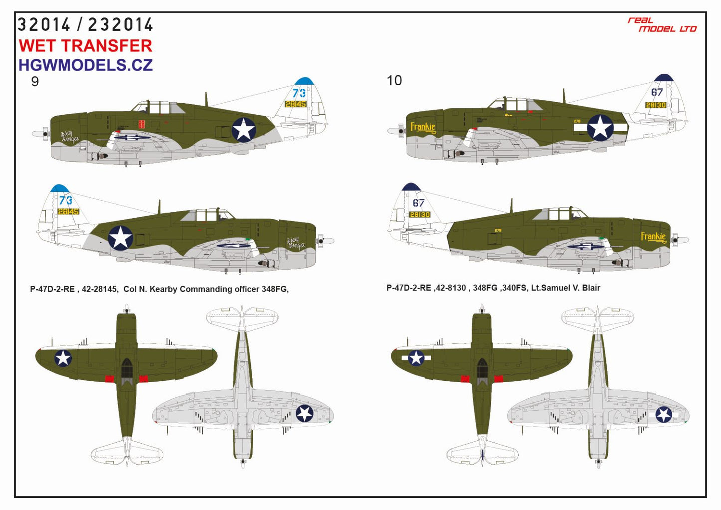 HGW 232914 1:32 Republic P-47D Thunderbolt Razorback Over New Guinea Pt.1 Markings