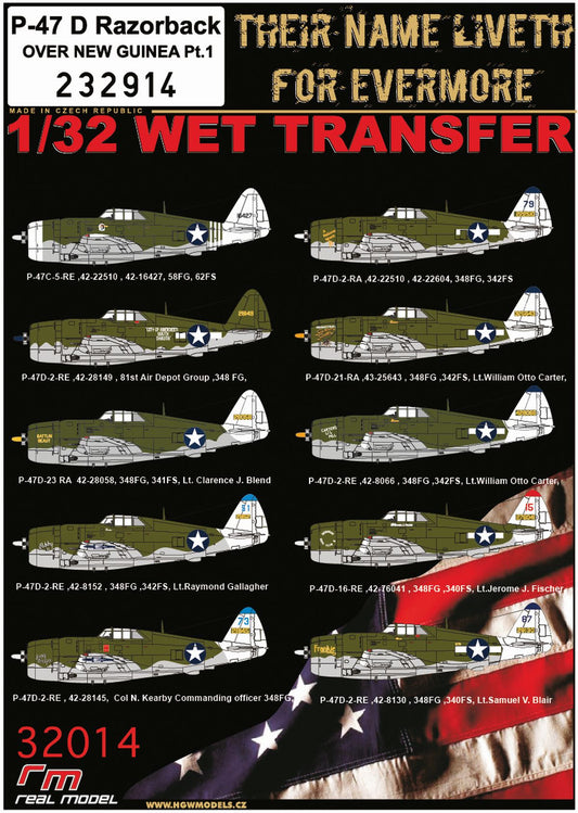 HGW 232914 1:32 Republic P-47D Thunderbolt Razorback Over New Guinea Pt.1 Markings