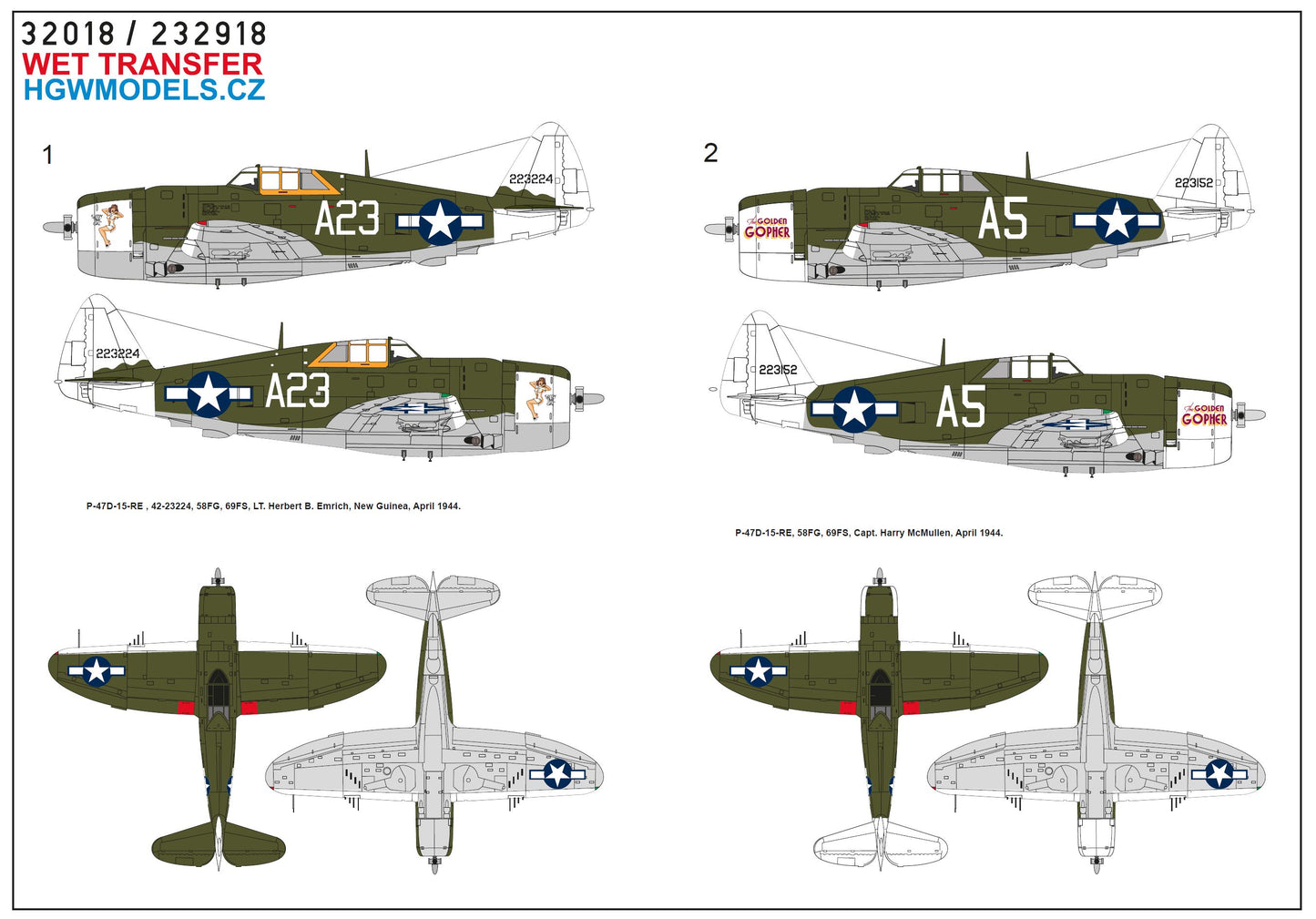 HGW 232918 1:32 Republic P-47D Thunderbolt Razorback 58th FG Over New Guinea