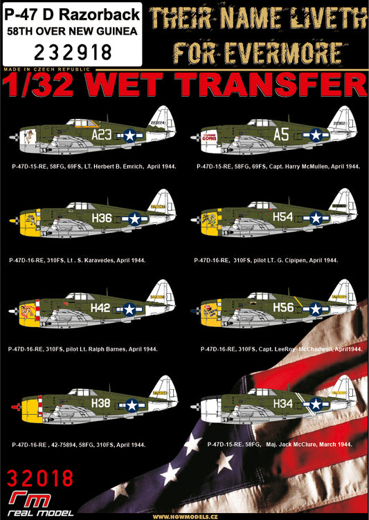 HGW 232918 1:32 Republic P-47D Thunderbolt Razorback 58th FG Over New Guinea