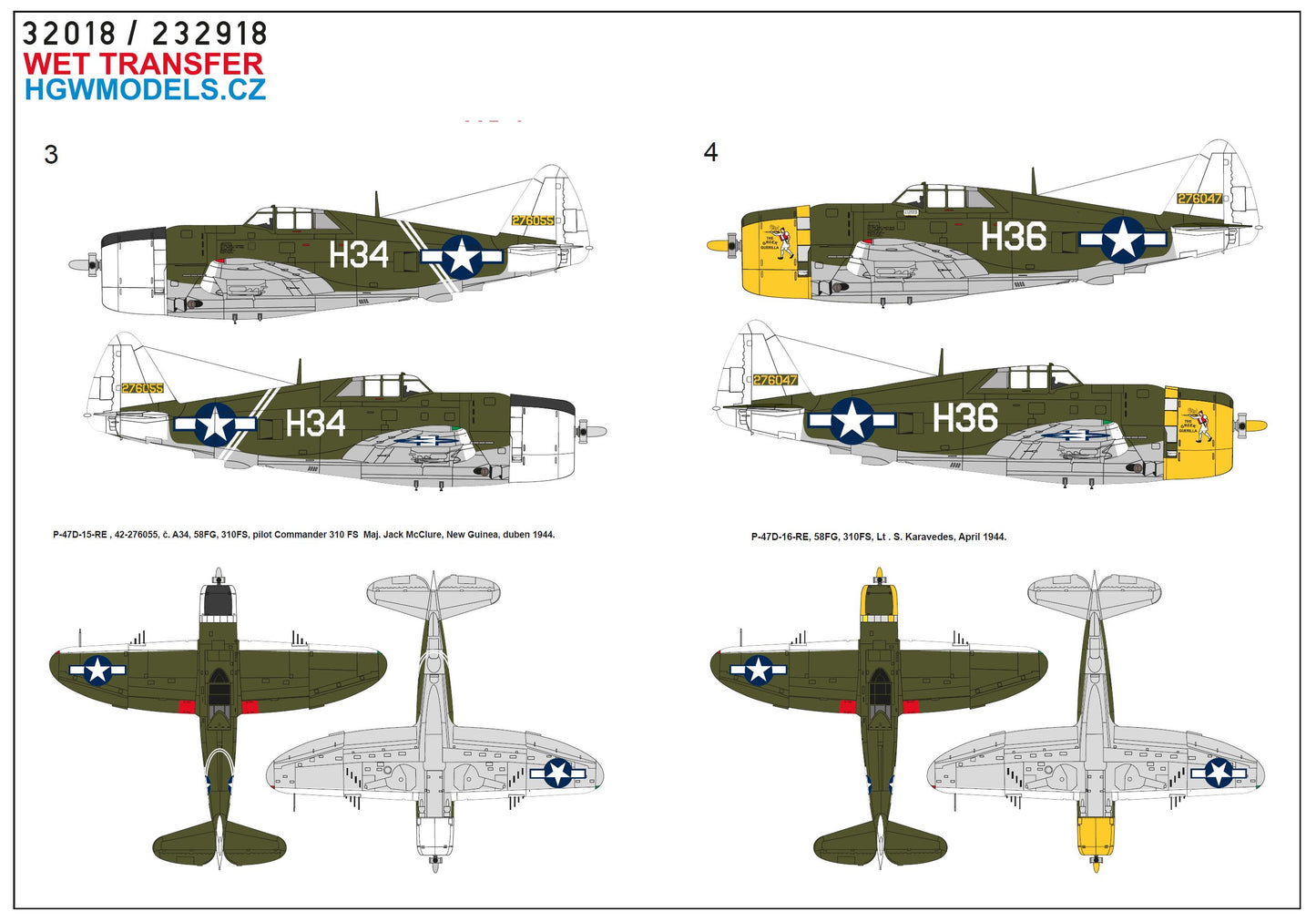 HGW 233918 1:32 Republic P-47D Thunderbolt Razorbacks 58th Over New Guinea