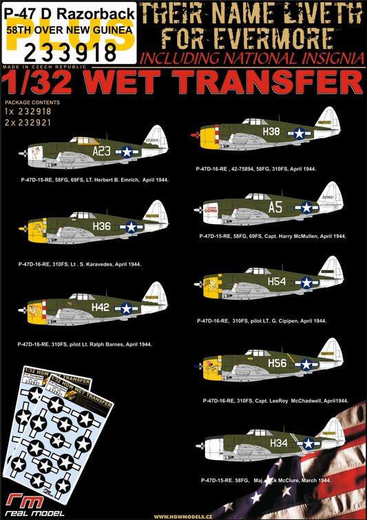 HGW 233918 1:32 Republic P-47D Thunderbolt Razorbacks 58th Over New Guinea