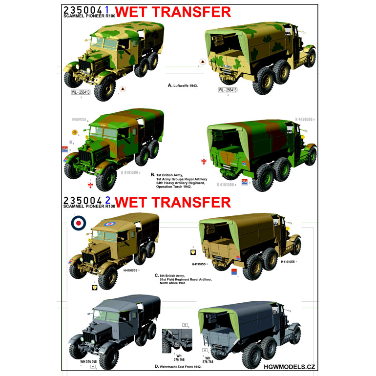 HGW 235004 1:35 Scammell Pioneer R100 Artillery Tractor Stencils