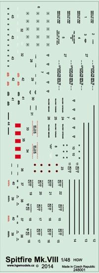 HGW 248018 1:48 Supermarine Spitfire Mk.VIII Stencils