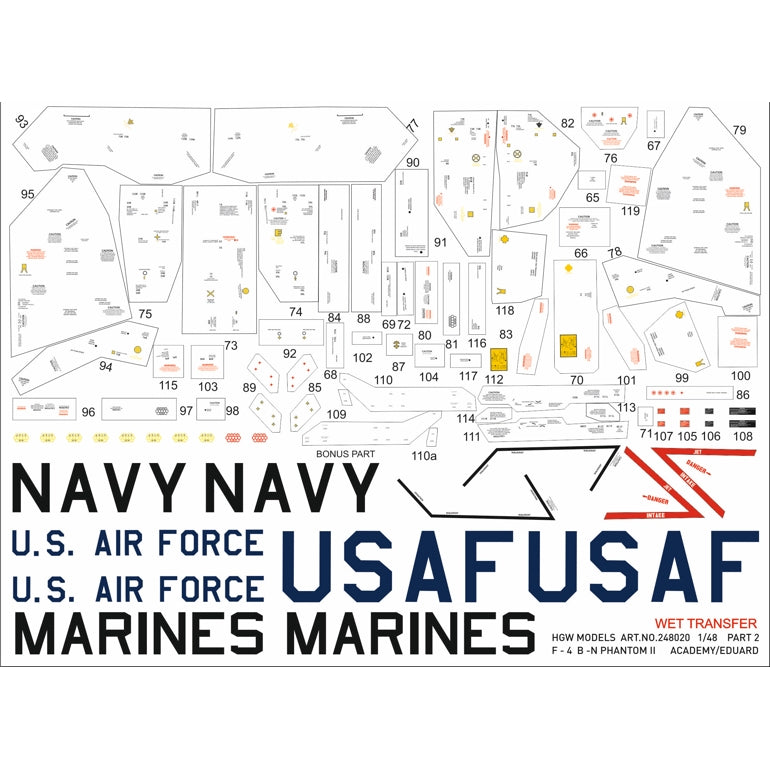 HGW 248020 1:48 McDonnell F-4B/N Phantom Stencils on Segments/Panels
