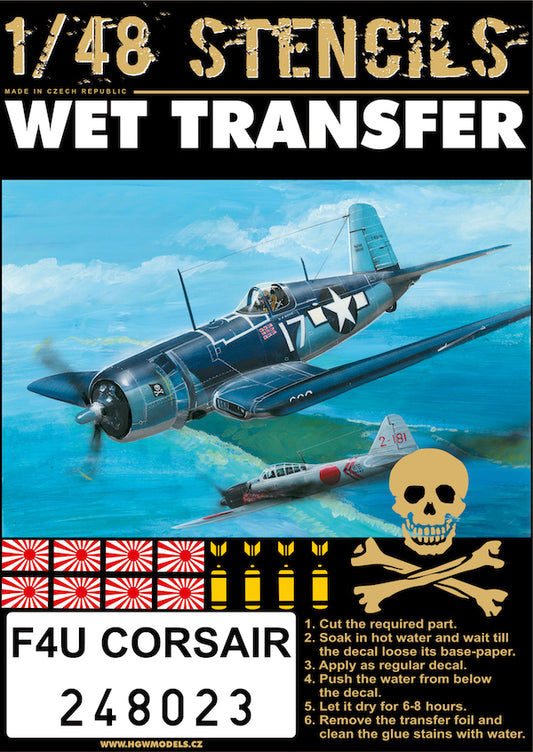 HGW 248023 1:48 Vought F4U Corsair Stencils Wet Transfers