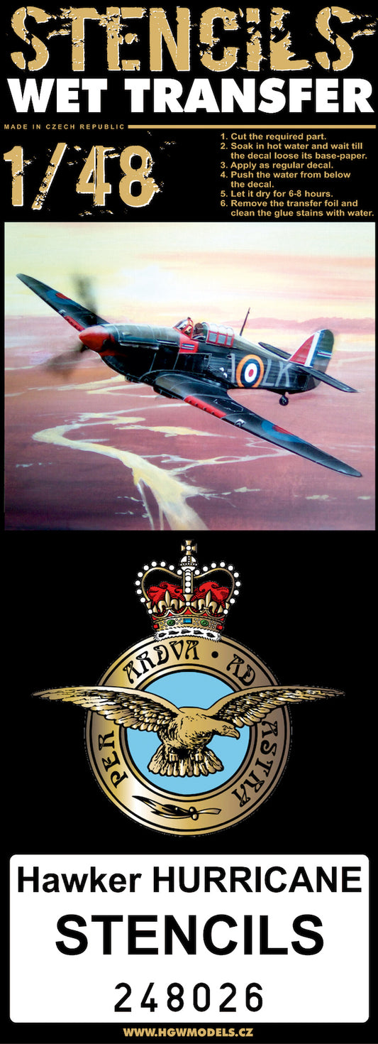 HGW 248026 1:48 Hawker Hurricane Stencils Wet Transfers [Mk.I Mk.IIC Mk.IV]