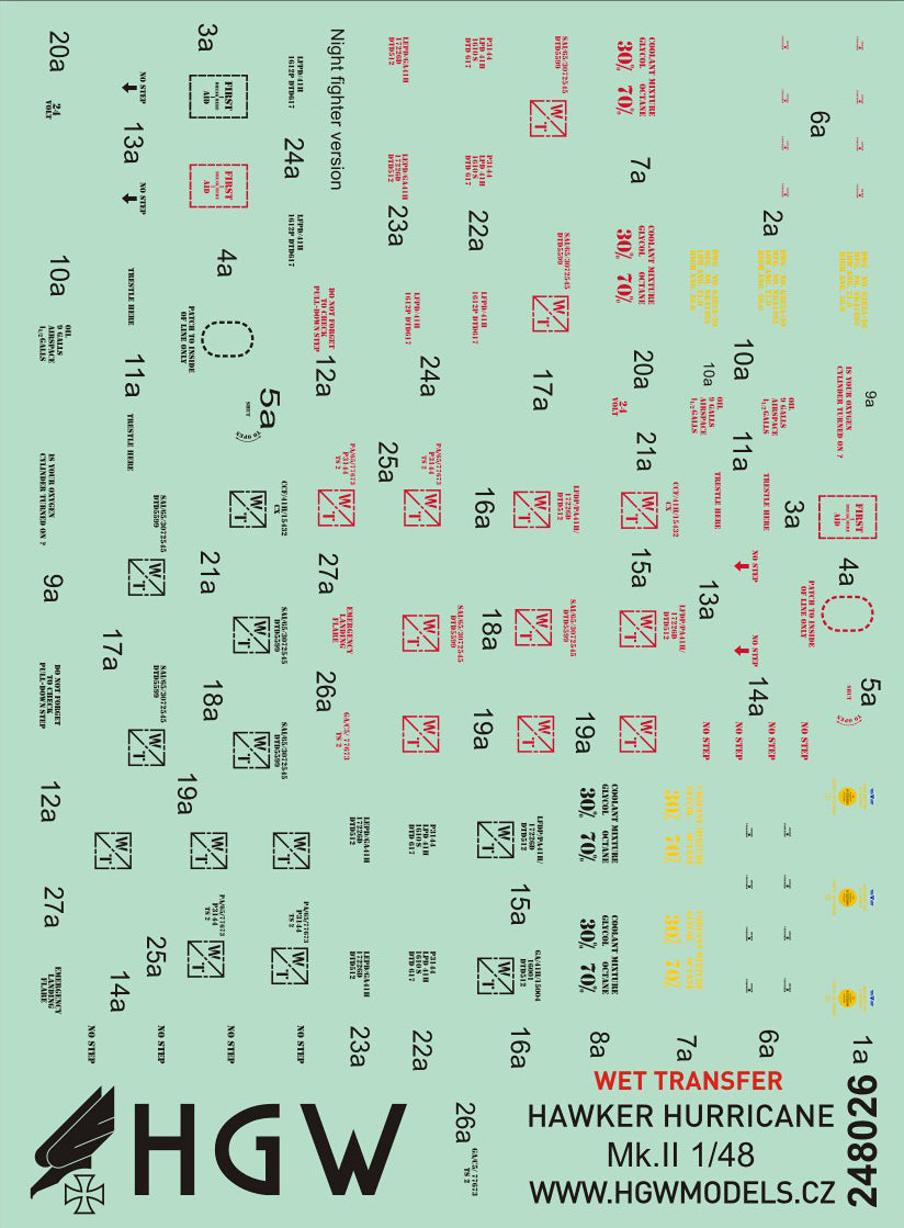 HGW 248026 1:48 Hawker Hurricane Stencils Wet Transfers [Mk.I Mk.IIC Mk.IV]