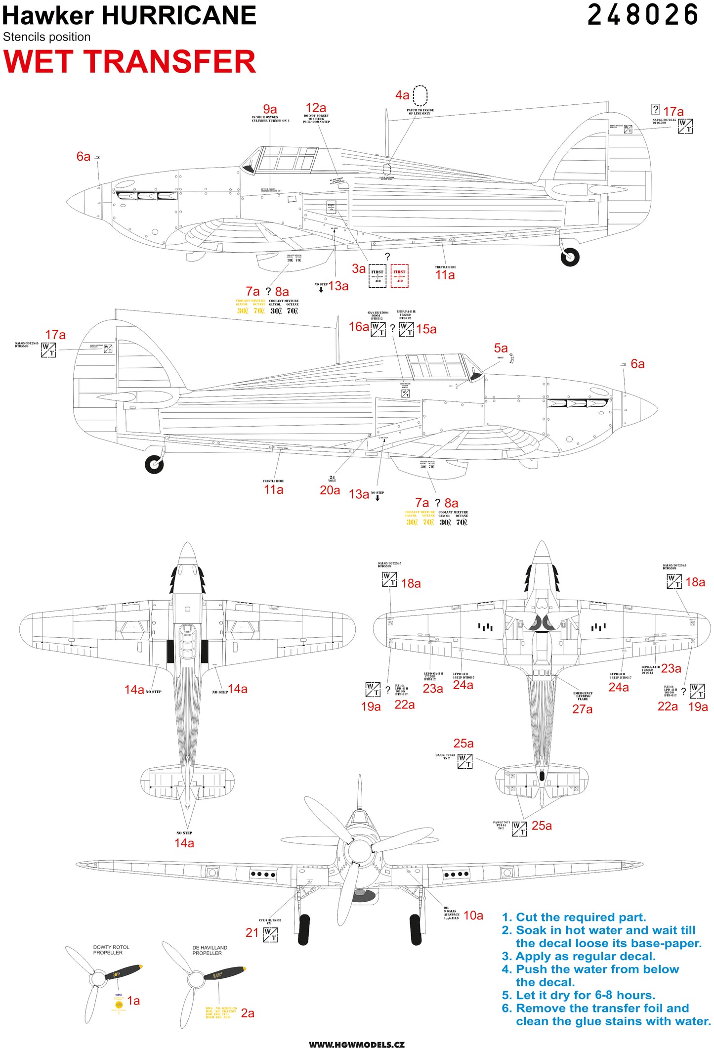 HGW 248026 1:48 Hawker Hurricane Stencils Wet Transfers [Mk.I Mk.IIC Mk.IV]