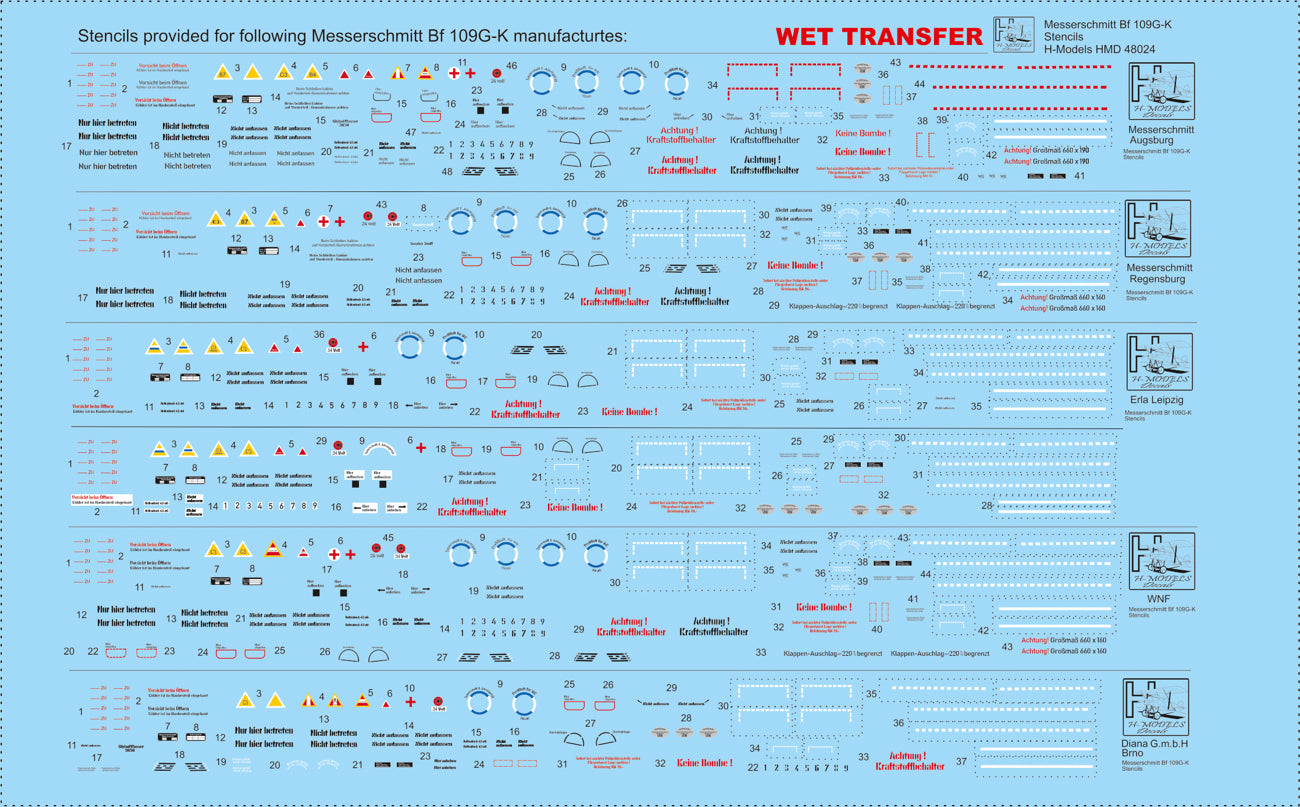 HGW 248030 1:48 Messerschmitt Bf-109 Stencils