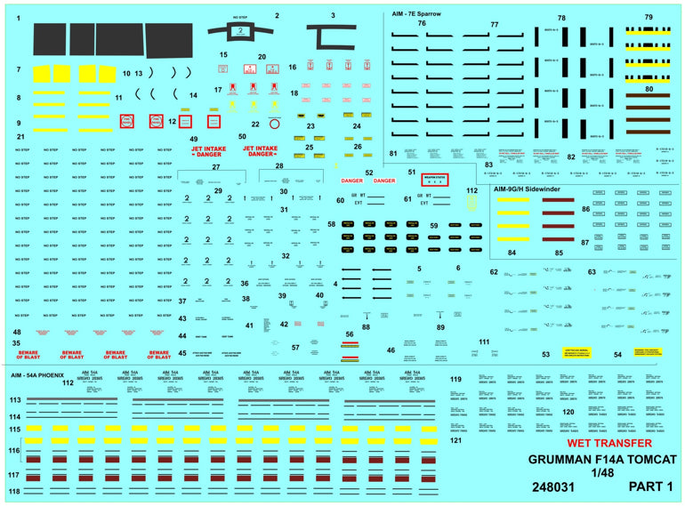 HGW 248031 1:48 Grumman F-14A Tomcat Stencils + RBF Stencils + Both Sided RBF Wet Transfers