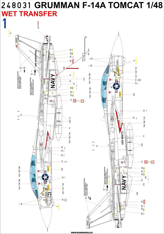 HGW 248031 1:48 Grumman F-14A Tomcat Stencils + RBF Stencils + Both Sided RBF Wet Transfers