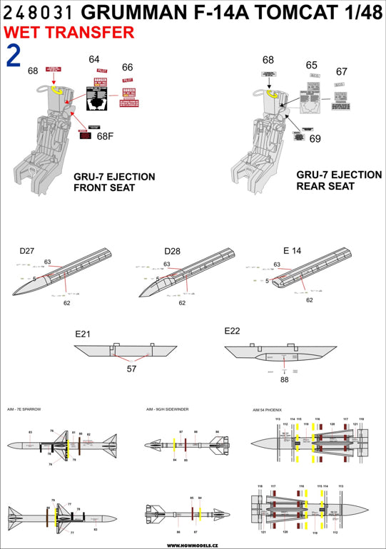 HGW 248031 1:48 Grumman F-14A Tomcat Stencils + RBF Stencils + Both Sided RBF Wet Transfers