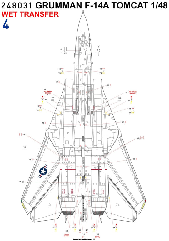 HGW 248031 1:48 Grumman F-14A Tomcat Stencils + RBF Stencils + Both Sided RBF Wet Transfers