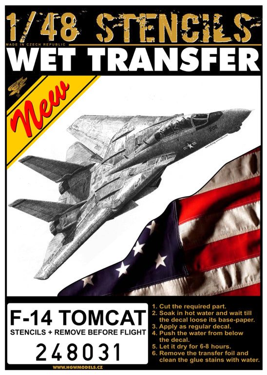 HGW 248031 1:48 Grumman F-14A Tomcat Stencils + RBF Stencils + Both Sided RBF Wet Transfers