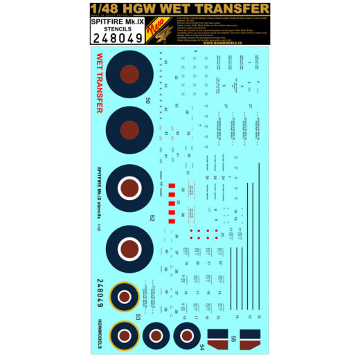 HGW 248049 1:48 Supermarine Spitfire Mk.IXc/Mk.IXe - Stencils