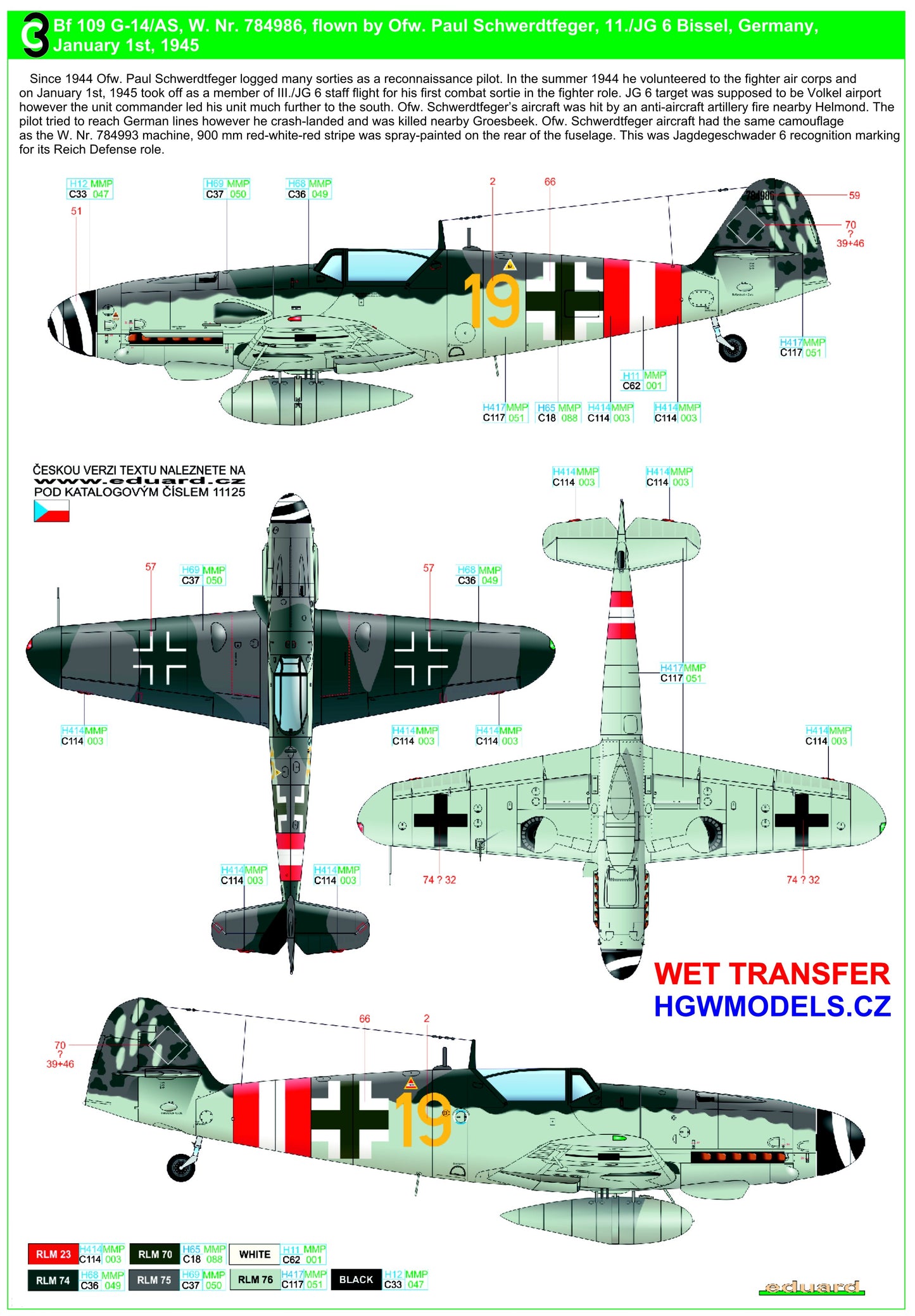 HGW 248069 1:48 Messerschmitt Bf-109G-14 (AS) - Markings Wet Transfers