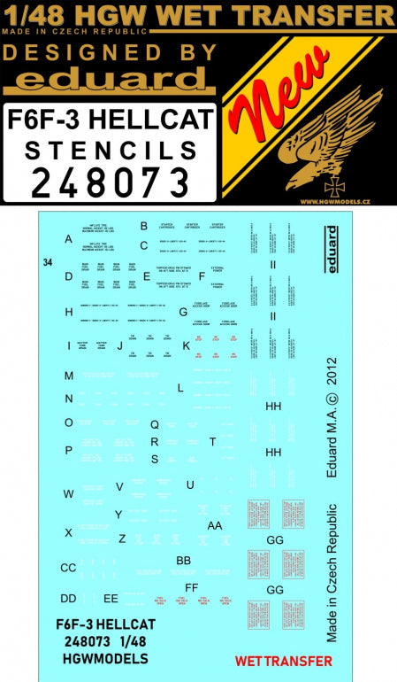 HGW 248073 1:48 Grumman F6F-3 Hellcat - Stencils Wet Transfers