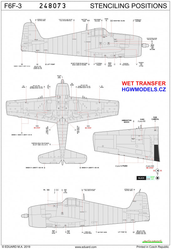 HGW 248073 1:48 Grumman F6F-3 Hellcat - Stencils Wet Transfers