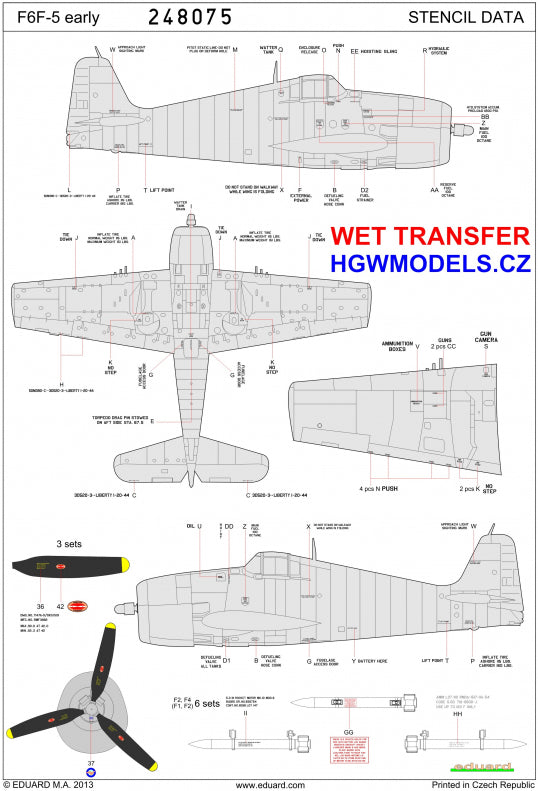 HGW 248075 1:48 Grumman F6F-5 Hellcat - Stencils Wet Transfers