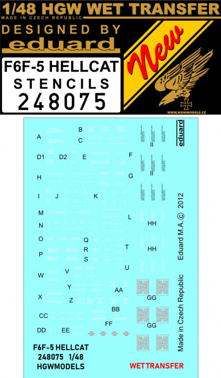 HGW 248075 1:48 Grumman F6F-5 Hellcat - Stencils Wet Transfers