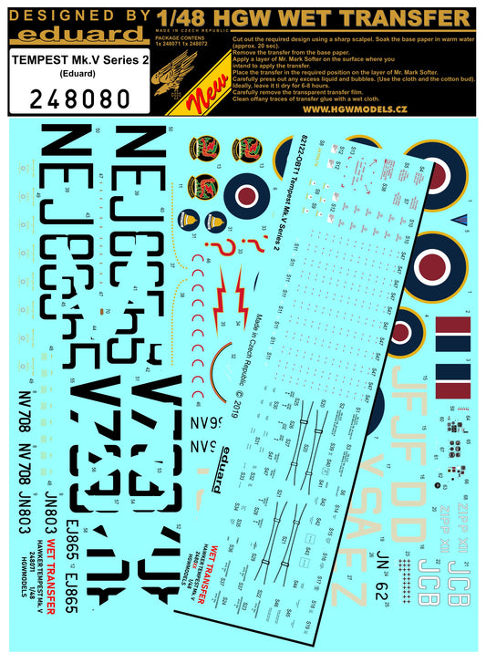 HGW 248080 1:48 Hawker Tempest Mk.V Series 2 - Stencils & National Insignia Roundels Wet Transfers