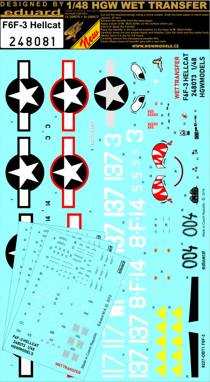 HGW 248081 1:48 Grumman F6F-3 Hellcat - Markings and Stencils Wet Transfers